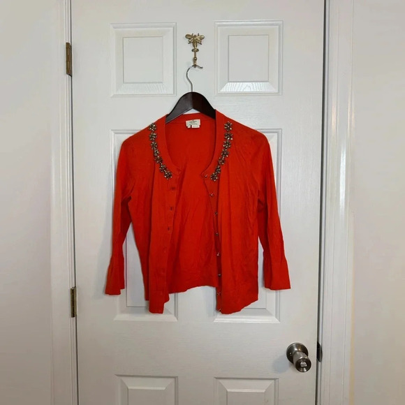 Kate Spade cardigan medium red orange silver Live colorfully - Picture 1 of 5
